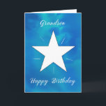 Grandson Birthday Star Blue Green Watercolor Karte<br><div class="desc">Feiern Sie Ihren Enkel mit einer so lebendigen und besonderen Geburtstagskarte wie er ist! Eine atemberaubende Aquarellmischung aus Blues, Grüntönen und Teppichen schafft einen dynamischen Hintergrund, während ein strahlender, weißer Stern in der Mitte mit Energie und Licht strahlt. Dieses fröhliche und aufregende Design ist perfekt für jeden Enkel, um ihn...</div>
