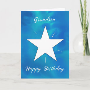 Grandson Birthday Star Blue Green Watercolor Karte