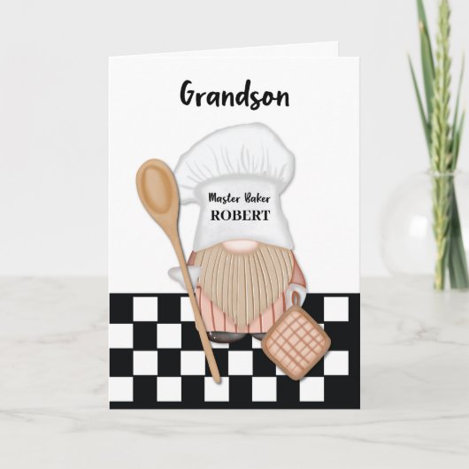 Grandson Birthday Whimsical Gnome Baker Backen Karte (Vorderseite)