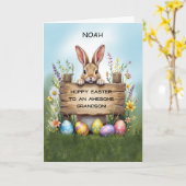 Grandson Bunny im Gras mit Ostereiern Karte (Gelbe Blume)