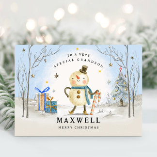 Grandson Christmas Card, Blue Holiday Card Feiertagskarte