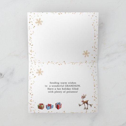 Grandson Christmas Santa Snowman Rudolph Card Karte (Innenseite)
