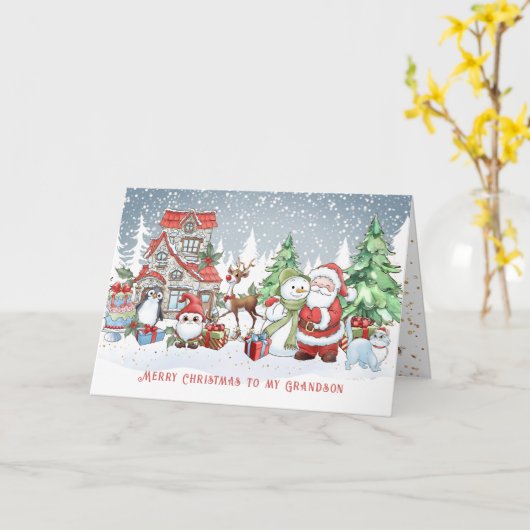 Grandson Christmas Santa Snowman Rudolph Card Karte (Gelbe Blume)