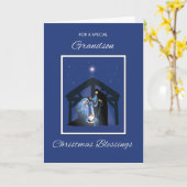 Grandson Christmas Segen Manger on Blue Karte (Gelbe Blume)