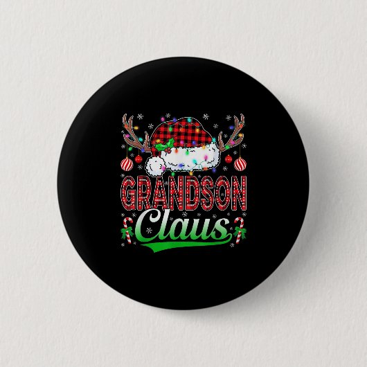 Grandson Claus Christmas Lights Matching Family Xm Button (Vorderseite)