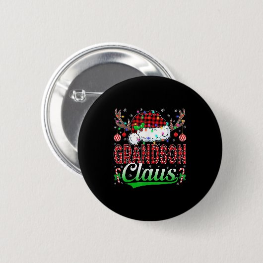 Grandson Claus Christmas Lights Matching Family Xm Button (Vorne & Hinten)