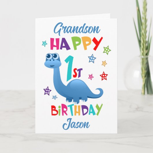 Grandson Dinosaur 1. Geburtstag Karte (Vorderseite)