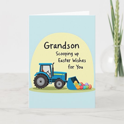 Grandson Easter Wishes Tractor Card Karte (Vorderseite)