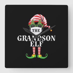 Grandson Elf Matching Christmas Quadratische Wanduhr