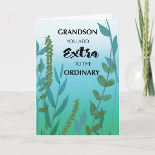 Grandson Extra Normal Birthday Green Blue Foliag Karte