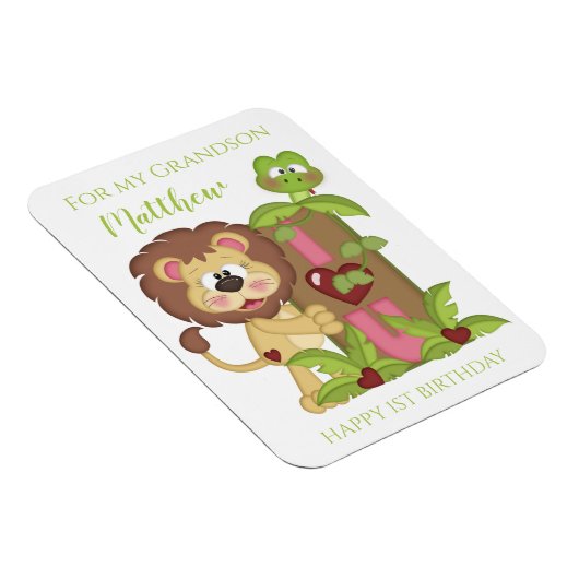 Grandson First Birthday Niedlich Lion Foto Card Magnet (Rechte Seite)