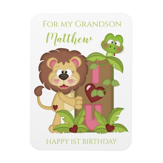 Grandson First Birthday Niedlich Lion Foto Card Magnet (Vertikal)