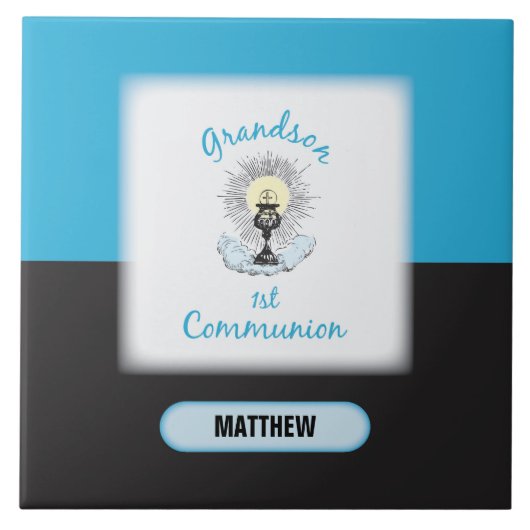 Grandson First Communation, Blue Cup Fliese (Vorderseite)