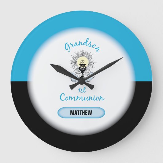 Grandson First Communation, Blue Cup Große Wanduhr (Vorderseite)