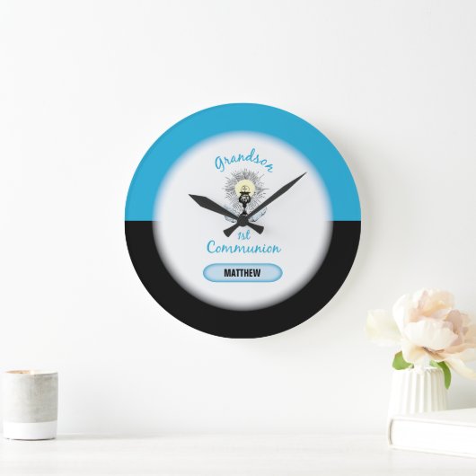 Grandson First Communation, Blue Cup Große Wanduhr (Zuhause)