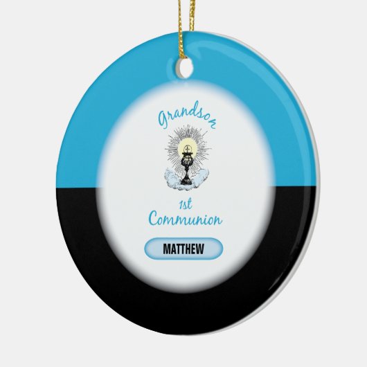Grandson First Communation, Blue Cup Keramik Ornament (Links)
