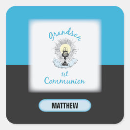 Grandson First Communation, Blue Cup Quadratischer Aufkleber