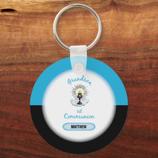 Grandson First Communation, Blue Cup Schlüsselanhänger (Vorderseite)