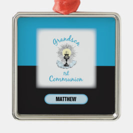Grandson First Communation, Blue Cup Silbernes Ornament