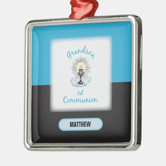 Grandson First Communation, Blue Cup Silbernes Ornament (Links)