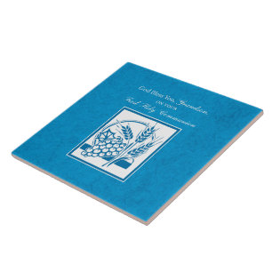 Grandson First Communion Blue, Weizen, Trauben Fliese