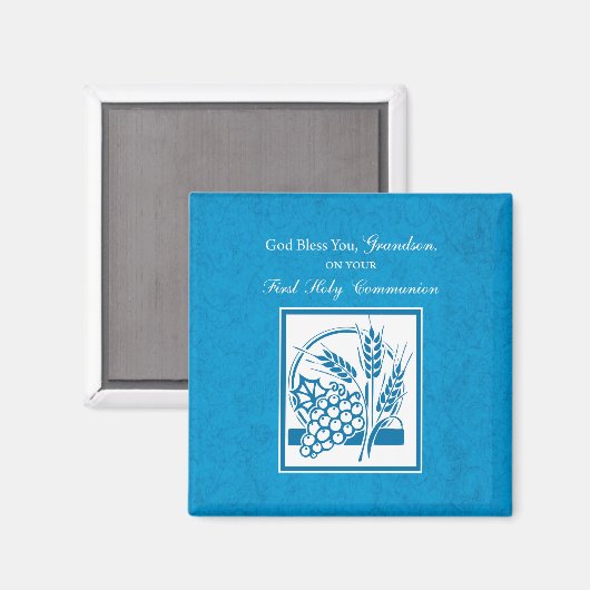 Grandson First Communion Blue, Weizen, Trauben Magnet (Vorderseite/Rückseite)