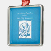 Grandson First Communion Blue, Weizen, Trauben Ornament Aus Metall (Links)