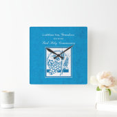 Grandson First Communion Blue, Weizen, Trauben Quadratische Wanduhr (Zuhause)
