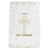 Grandson First Holy Communion Gold Look Cross Mittlere Geschenktüte (Rückseite)