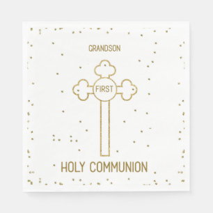 Grandson First Holy Communion Gold Look Cross Serviette
