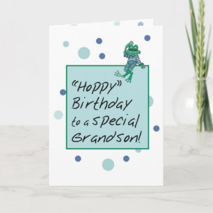 Grandson Frog in Jeans, Geburtstag, Polka Dots Karte