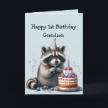 Grandson Fun Raccoon 1. Karte<br><div class="desc">Grandson Fun Raccoon für den Ersten Geburtstagskuchen ,  Wildtier,  Naturgrafik</div>