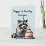 Grandson Fun Raccoon 1. Karte<br><div class="desc">Grandson Fun Raccoon für den Ersten Geburtstagskuchen ,  Wildtier,  Naturgrafik</div>