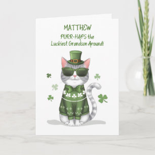 Grandson Funny Cat Wearing Sonnenbrille St Patrick Karte