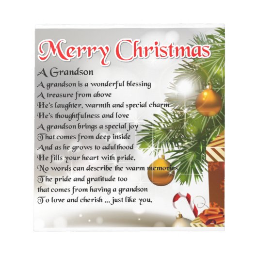 Grandson Gedicht - Weihnachtsdesign Notizblock (Vorderseite)