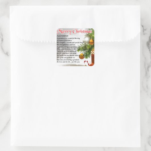 Grandson Gedicht - Weihnachtsdesign Quadratischer Aufkleber (Tasche)