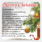 Grandson Gedicht - Weihnachtsdesign Quadratischer Aufkleber (Vorderseite)