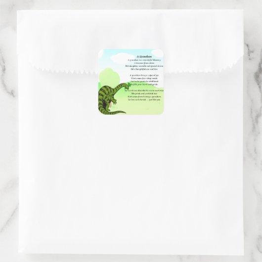 Grandson Geem - Dinosaur Quadratischer Aufkleber (Tasche)