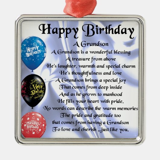 Grandson Geem - Happy Birthday Silbernes Ornament (Vorne)