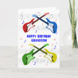 Grandson Guitars Birthday Card Karte<br><div class="desc">Eine schöne Geburtstagskarte für einen Enkel. Elektrische Gitarre farbenfrohe Kunst mit einer Musikskala im Hintergrund. Du kannst nicht zu viele Gitarren haben. Eine sehr coole Gitarren-Geburtstagskarte feiert die Energie und den Spaß dieses Musikinstruments. Eine perfekte Geburtstagskarte für Gitarristen und Musikliebhaber.</div>