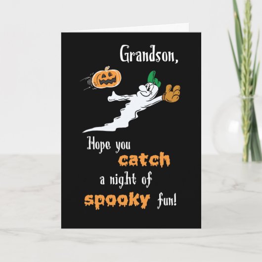 Grandson Halloween Baseball Ghost mit Pumpkin Karte (Vorderseite)