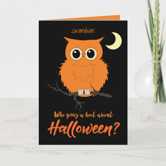 Grandson Halloween, der einen Hoot Owl-Spaß gibt Karte (Vorderseite)