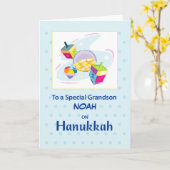 Grandson Hanukkah Blue Dreidel Karte (Gelbe Blume)
