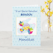 Grandson Hanukkah Customizable Name Blue Karte (Gelbe Blume)