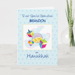 Grandson Hanukkah Customizable Name Blue Karte