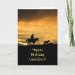 Grandson Happy Birthday Cowboy and Horse Karte<br><div class="desc">Für Ihren Enkel eine Happy Birthday Karte mit einem Pferd und Reiter in einem südwestlichen Sonnenuntergang. Eine lustige Country Western Cowboy Geburtstagskarte.</div>