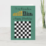 Grandson - Happy Birthday - Schachfiguren und Tafe Karte<br><div class="desc">Ein auffallendes Design von Schachstücken in schwarz / gold und schwarz-weiß auf grünem Hintergrund für den Geburtstag Ihres Grandson mit einem liebenden Innenversum,  das sein Herz Touch bringen wird.   ©2015 - SmudgeArt / Madeline M Allen</div>