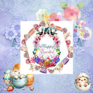 Grandson Happy Easter Egg Bunny Frame Birds Floral Feiertagskarte
