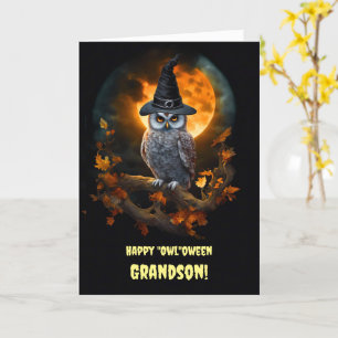 Grandson Happy Halloween mit Owl und Hexenmeisterh Karte