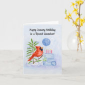 Grandson Happy January Birthday Cardinal Cake Karte (Gelbe Blume)